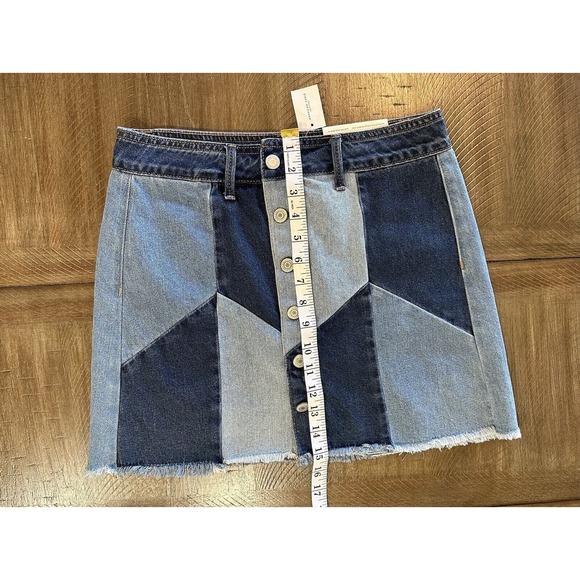 NWT AEO American Eagle Hi-Rise Festival Mini Denim Patchwork Jean Skirt Size 4 - Picture 10 of 12